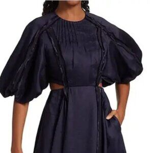 NWT AJE NAVY A-LINE DRESS- Linen/Satin Seamed Details -Fits Like size 4